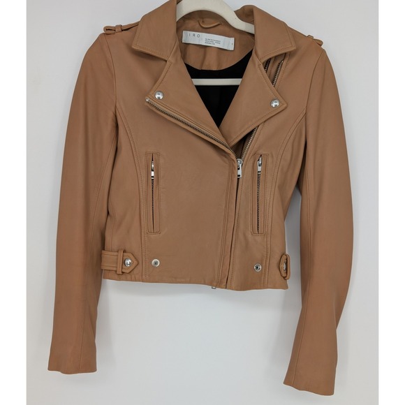 IRO Luigaspe Moto Jacket Women 36 Tan Lamb Leather Asymmetrical Zip Biker Chic - Picture 9 of 16